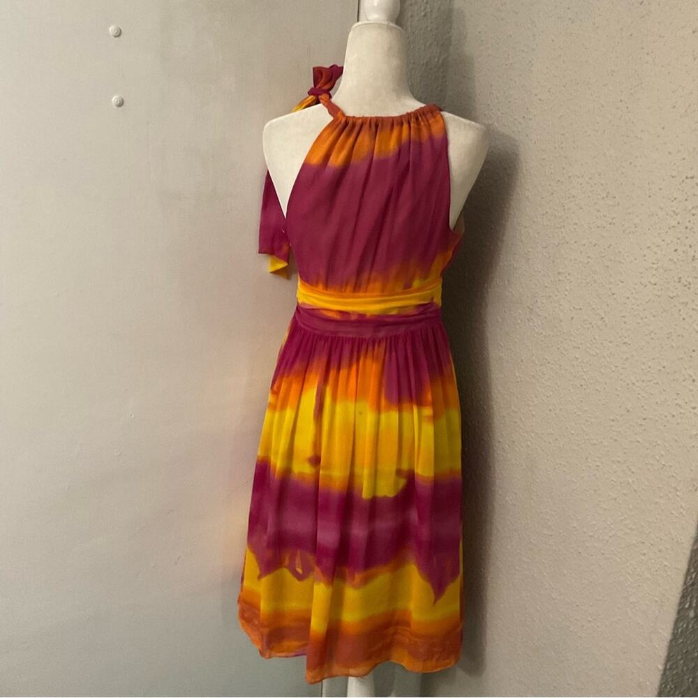Express Silk Sunburst Tie Dye Shoulder Dress 4 Dopamine Rainbowcore Barbie Boho